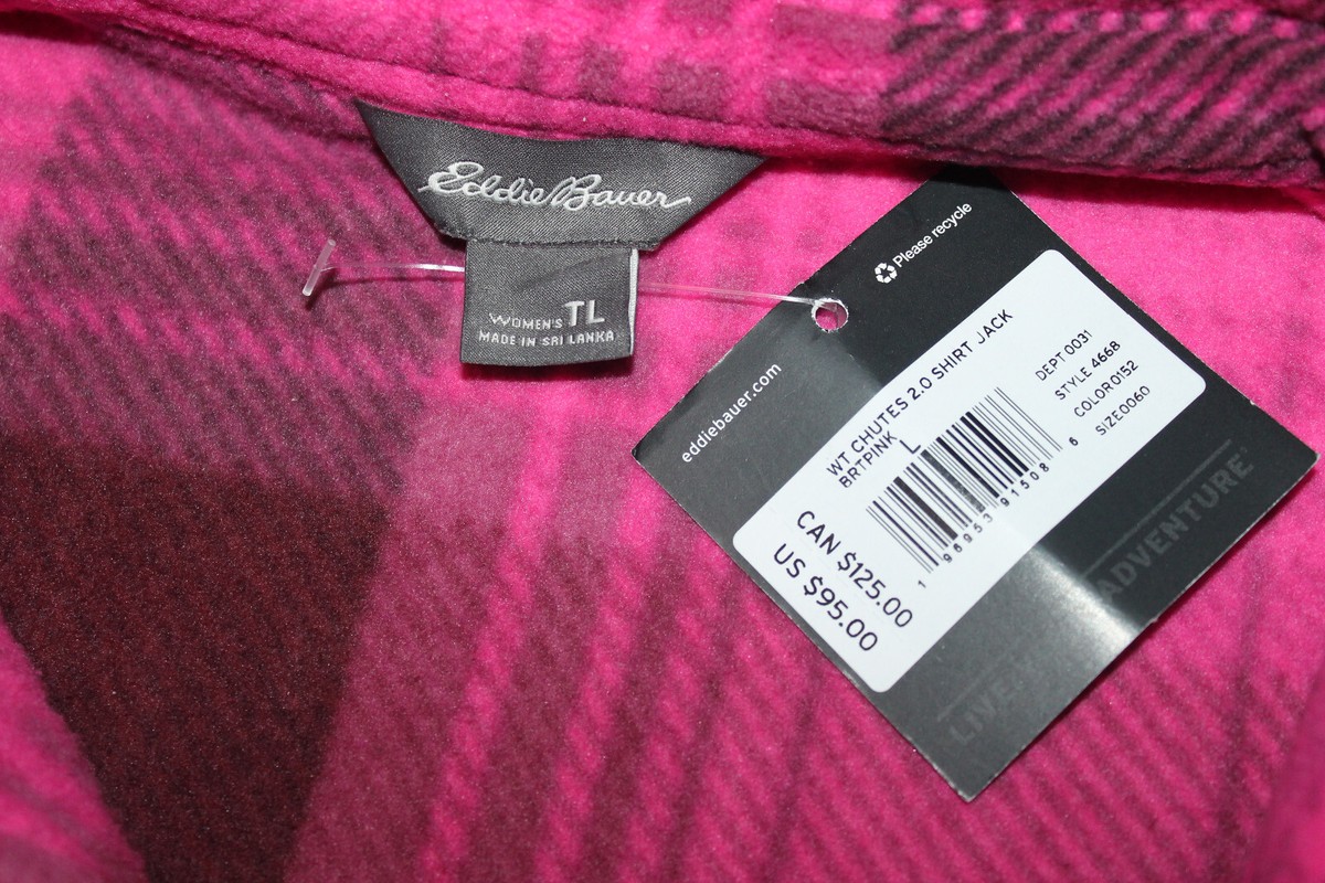 EDDIE BAUER Womens HOT PINK Plaid CHUTES Microfleece FLEECE SHIRT LARGE  tall LT