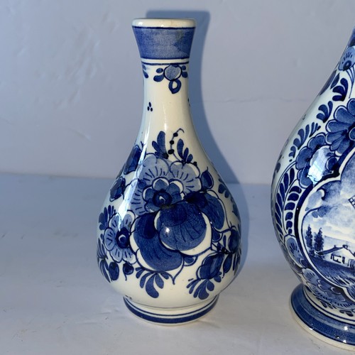 2 Vintage handbemalte Delfts Holland Sockel Knospe Vase Windmühle und Blumen - Bild 3 von 7