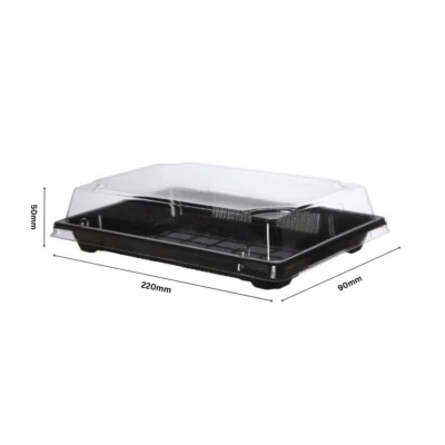 SD FIXINGS 50pcs 220x90x50 Black Disposable Black Sushi Box with Clear Lids Take Out Tray