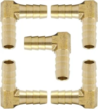 Brass Hose Barb 90 Degree Elbow Fitting 5/16" Barbed X 5/16" Barbed (Pack of 5)