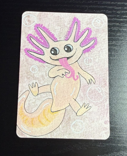 ACEO Original hand Painting, bubbles the pink axolotl by Kookeyartzllc