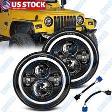 Pair 7 Inch Round Led Headlights Halo Angle Eyes For Jeep Wrangler Jk Lj Tj Cj