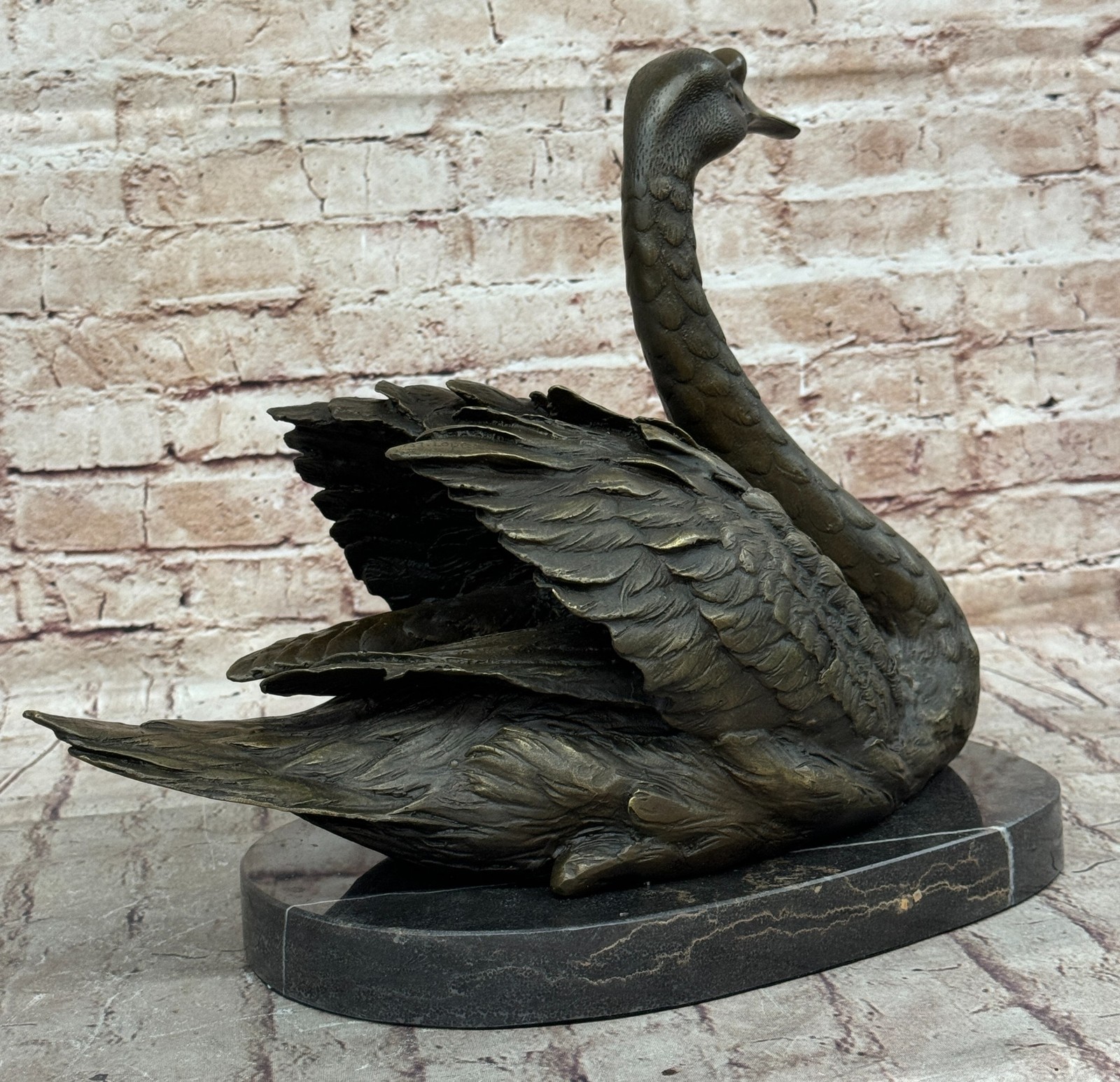 Art Deco Swan Bird Garden/Backyard Decor Bronze Sculpture Marble Figurine Decor