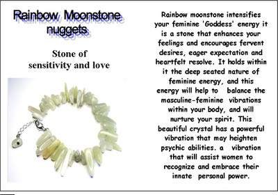 =+Regenbogen Mondstein sehr seltene Steine Armband Handarbeit in Shropshire +Infokarte