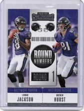 Lamar Jackson + Hayden Hurst 2018 Contenders Round Numbers #RNA-JH Rookie Card. rookie card picture