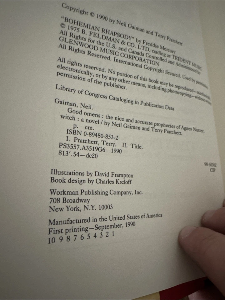 Good Omens 1st Printing 1st Edition Signed Neil Gaiman Terry Pratchett Hardcover - Image 4 of 4