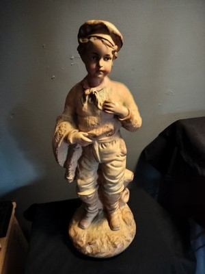 Vintage Girl Statue   18'' Painted Plaster Figurine  Rustic Antique Style Decor