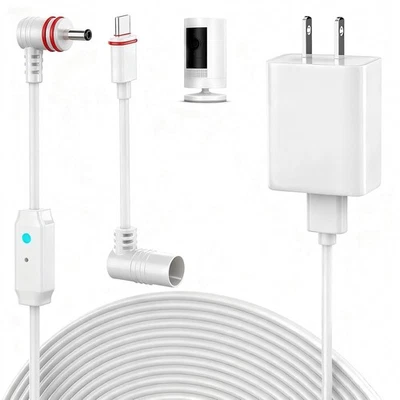 BRANDED 25FT Power Cord & Adapter for Ring Spotlight Cam Pro Stick Up Cam Battery Type-C