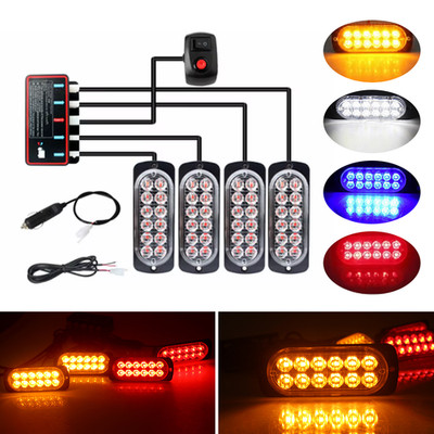 4Stk Frontblitzer 12LED Blitzlicht Warnleuchte Strobe Licht KFZ LKW PKW 12V