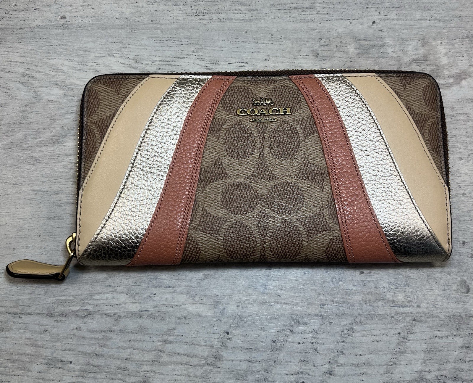 Coach Slim Accordion Zip Wallet In Signature Canvas Wave Patchwork