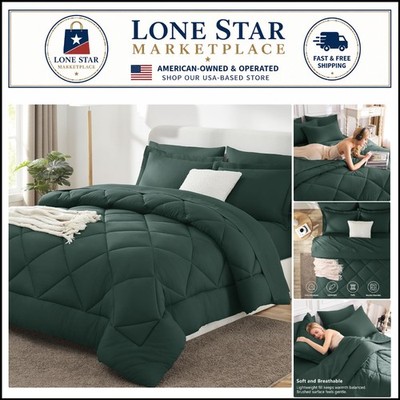 OEKO-TEX Certified Full Comforter Set - 7-Piece Forest Green Bedding Solution