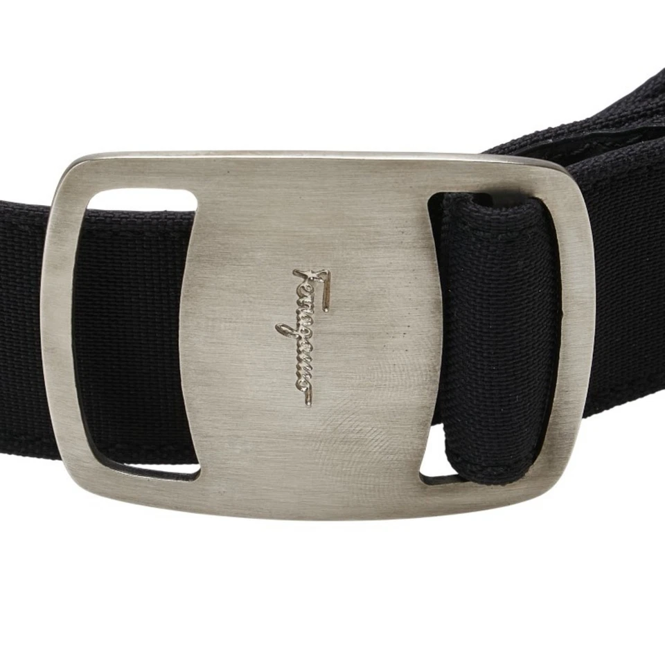 Cinturón Salvatore Ferragamo Vara Hebilla Talla: S Negro Plata Cuero Nailon Para Mujer Foto 4 de 4