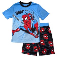 Marvel Boys Blue  Black Spider-Man 2 Piece Pajama Superhero Sleep Set Lg 10-12