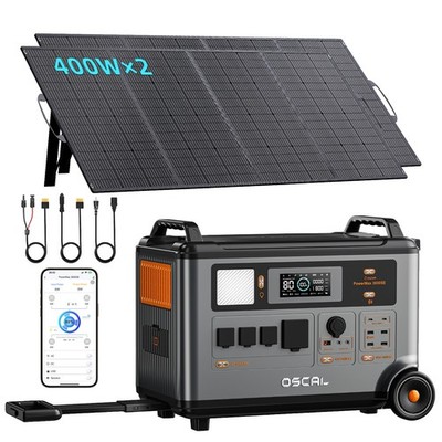 OSCAL with2×400W Solar Panel 3600Wh Powerstation LifePO4 Solargenerator PM3600SE