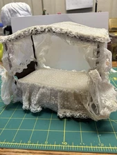 Dollhouse Canopy Bed With Lace Drapes – 1:12 Scale