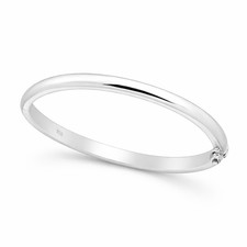 925 Sterling Silver Hinged Oval Bangle Bracelet 13.2g 5mm Safety Clasp