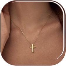 Cross Necklace for Women -Dainty 14K Gold Plated Cross Necklace Layered Gold Cro