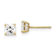 14k Yellow Gold 4mm Square Cubic Zirconia Post Stud Earrings