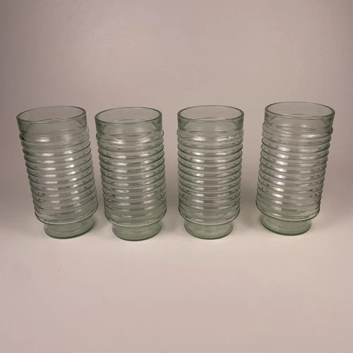 4 Vintage Anchor Hocking AG1-1 Green Ribbed Tumblers