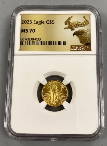 2023 US 1/10th ozt Gold $5 Eagle Coin NGC MS70  L23802
