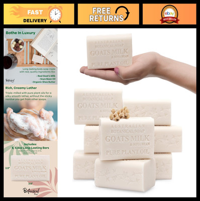 Goat Milk Soap Bars - 8 Pack, 6.6 OZ Each, Enriched with Shea Butter & Soya Oil,