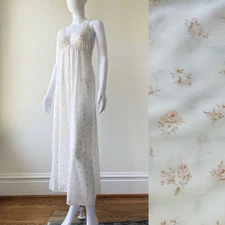 Vintage S nightgown Val Mode 70s 80s Cream Floral 34 Triangle Top Nylon VGUC