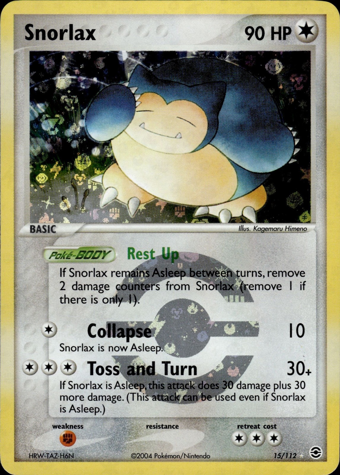 Snorlax 15/112 Holo Rare FireRed & LeafGreen Pokemon Reverse Holo NM