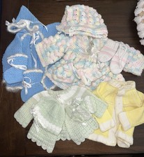 LOT 10pc Baby Girl Hand Knit Cardigan Granny Chic Vintage Bonnet Booties Sweater