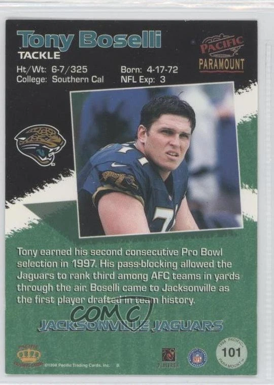 1998 Pacific Paramount Platinum Blue Tony Boselli #101 - Image 2 of 2