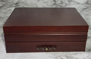 Beautiful Vtg Wooden Flatware Storage Case Red Felt Lining Lid & Drawer...
