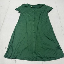 Ekouaer Green Short Sleeve Crew Neck Button Up Silky Night Gown Women's Size L