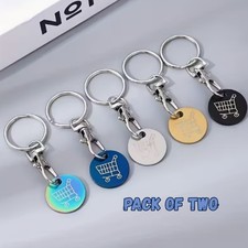 2pk Trolley Coin Keyring | One Pound Shopping Token Holder Various Colours