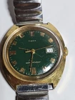 Timex Cushion Case Watch Green Dial Water Resistant Retro 1970s Parts Or Repair