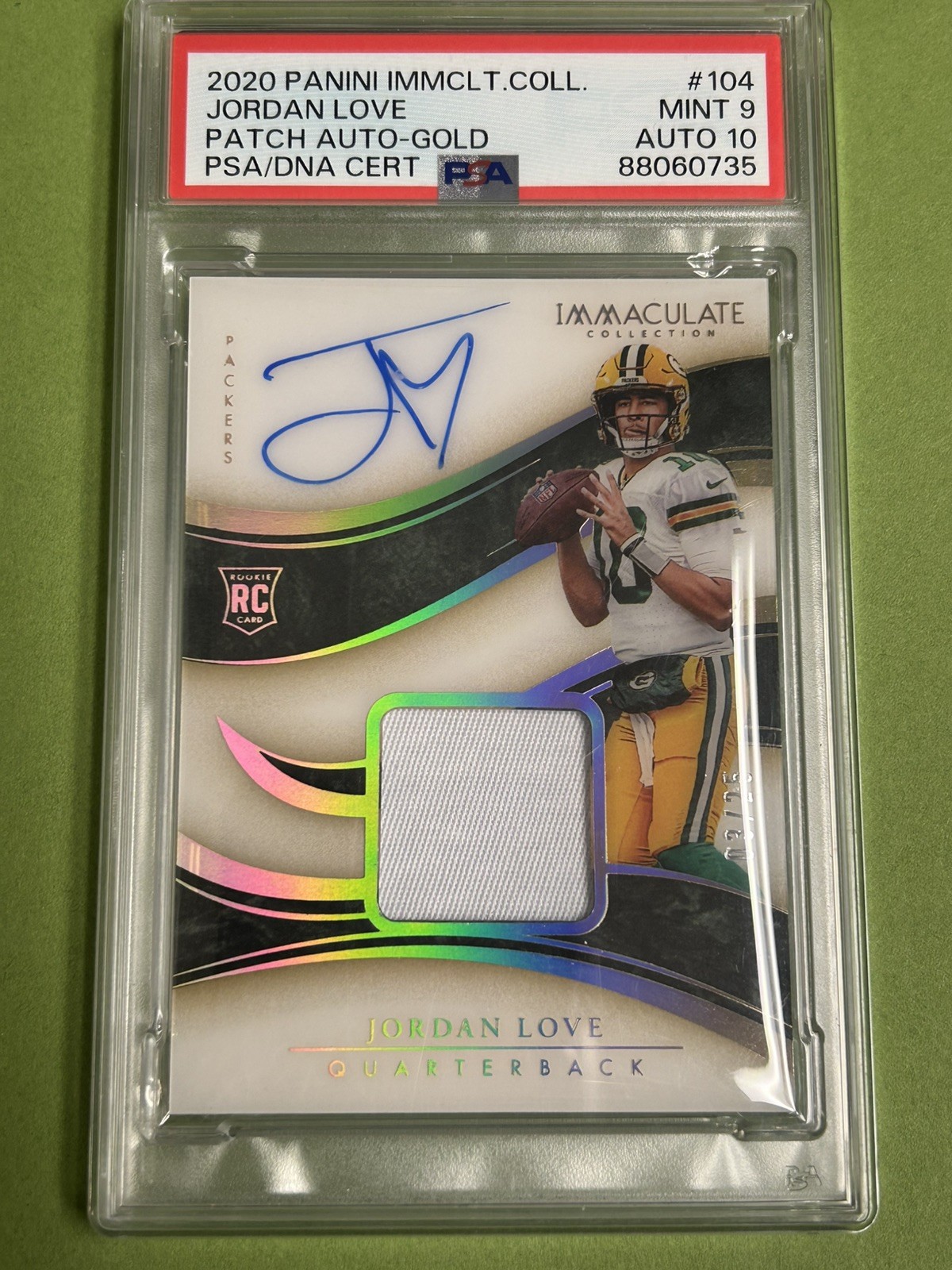 2020 Immaculate - Rookie Patch Autograph Jordan Love #104 PSA 9 AUTO 10 Gold /25