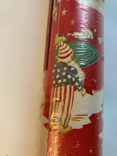 VTG 60s SANTA GNOMES UNCLE SAM DRESSED ELF ELVES CHRISTMAS GIFT WRAP ROLL -40 FT
