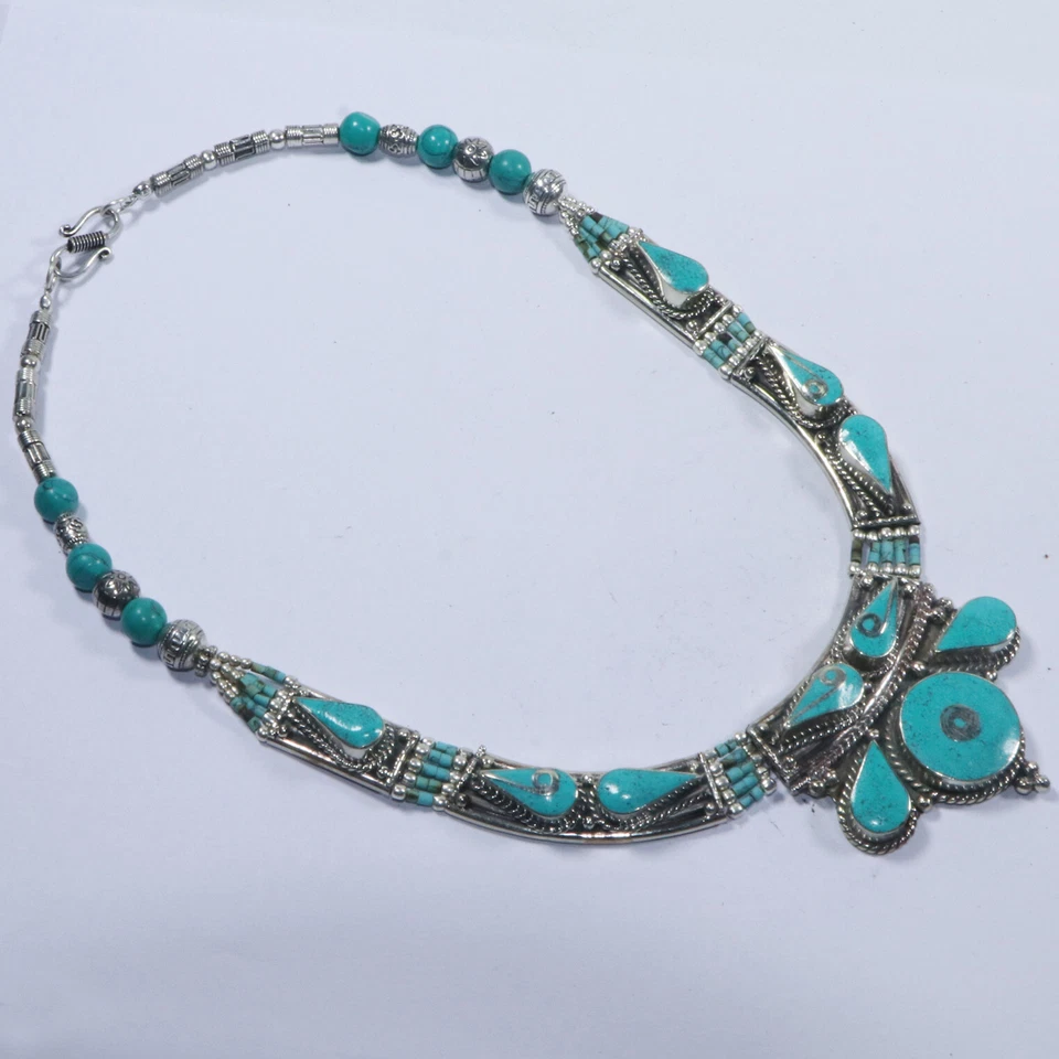 Collar Verde Gemas Boho Joyería Tradicional Turquesa Genuina Talla 20" N12 Foto 2 de 4
