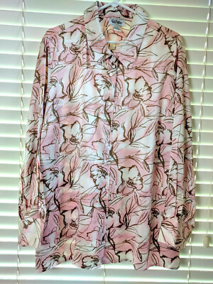 BOB MACKIE STUDIO 24W WOMENS SHIRT TOP 100% SILK BUTTON DOWN L/S PINK WHITE TAN