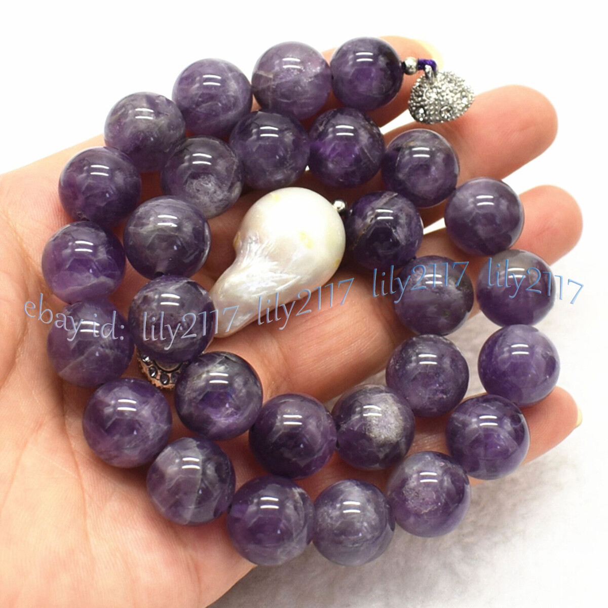 ライス Real Natural Amethyst Round Gemstone White Keshi Baroque