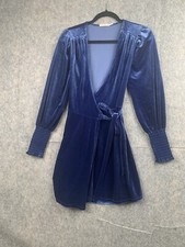 Francesca's Mi Ami Dress Sz S Dark Blue Velvety Mini Wrap Dress Long Sleeve