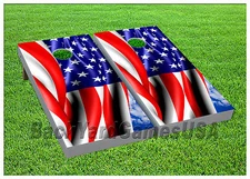 CORNHOLE BEANBAG TOSS GAME w Bags Game Boards USA Red White Blue Stars Set 1109