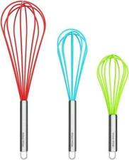 Silicone Whisk Set of 3 Multi Non-Scratch Non-Stick Kitchen Utensils 3 Sizes