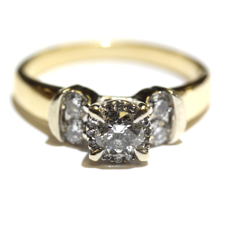 14k yellow gold 1ct round diamond illusion head engagement ring 6.1g 9