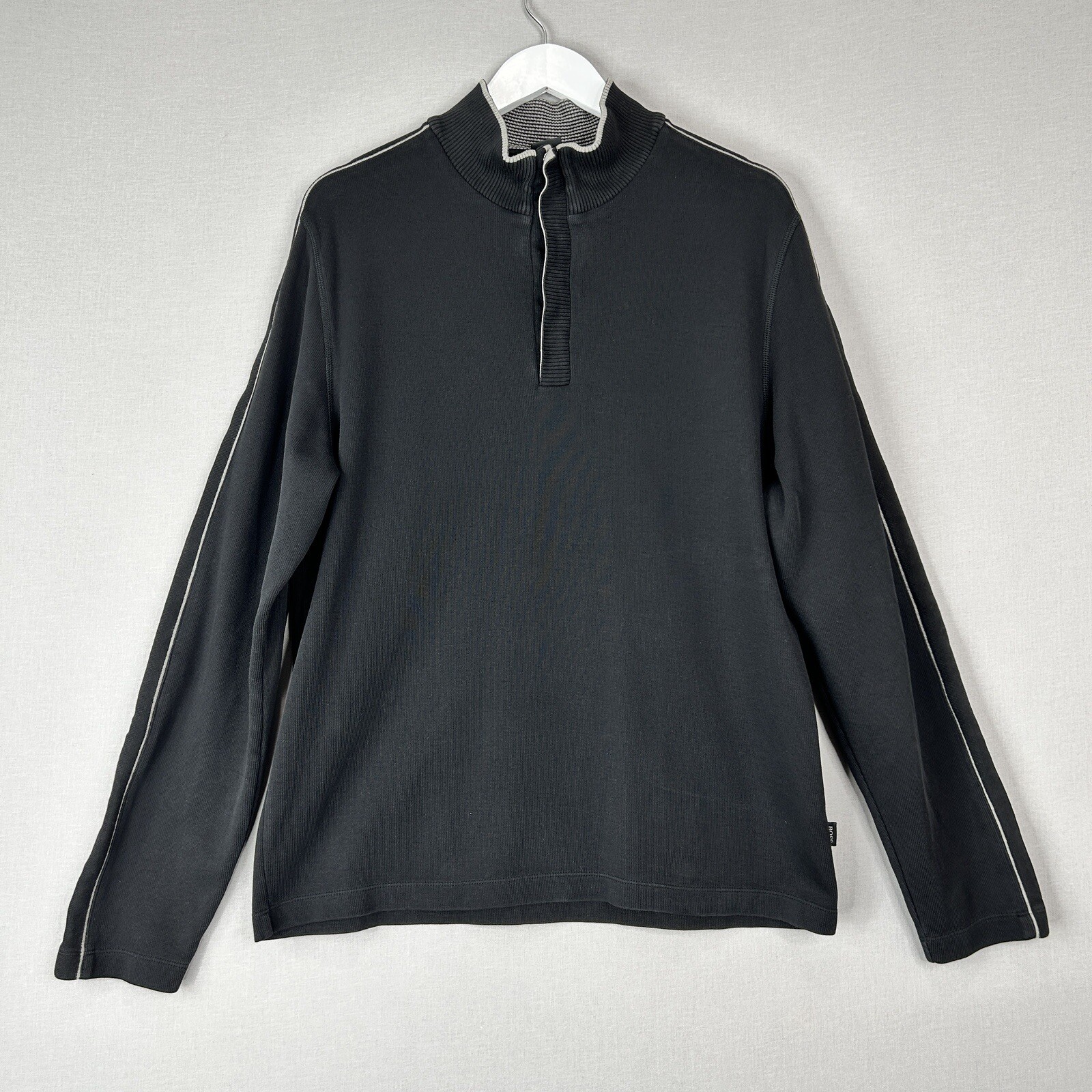 Hugo Boss Mens Sweater Extra Large Black Piceno 1/4 Snap Pullover Work Travel