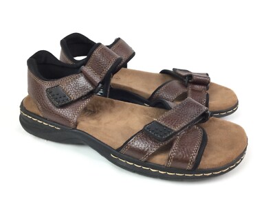 Dr. Scholl's Sandals Mens Size 10 M GUS Brown Pebbled Leather Adjustable Walking