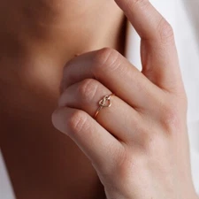 Dainty Heart Knot Ring, Minimalist Gold Promise Ring, Simple Love Knot Jewelry