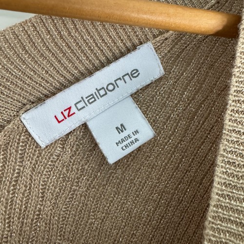 Liz Claiborne Women’s Size Medium Brown Gold Metallic Knit V Neck Sweater - Picture 3 of 5