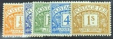 DP Stamps, Great Britain, 1951-52, J34-J38, MLH, Complete Set