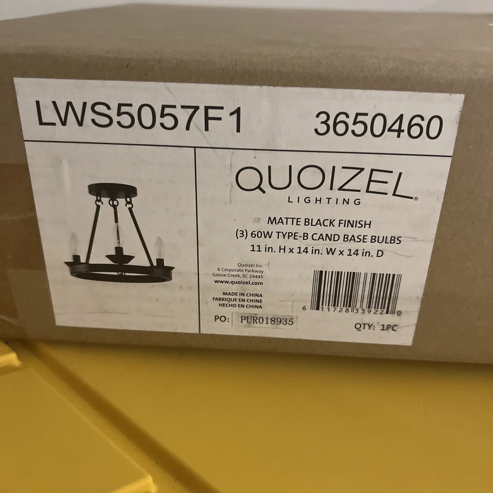 Quoizel Avalina 3 光 14 英寸哑光黑色半吸顶灯全新 — 第 2/2 张图片