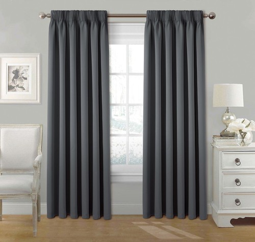 Pair Pencil Pleat Tape Top Plain Thermal BLACKOUT LINED Curtains with Tie Backs - Picture 42 of 58