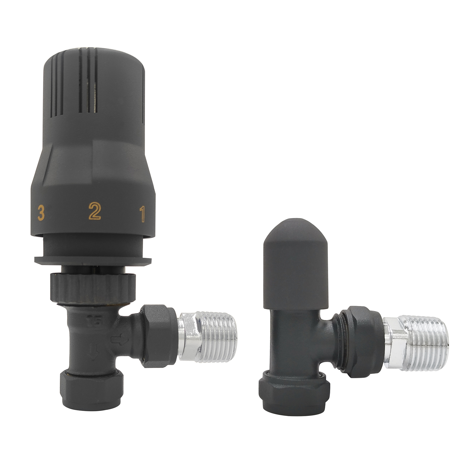 Angled Thermostatic Lockshield Radiator Valves Heated TowelRail Valve Anthracite